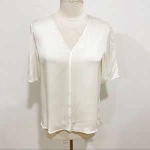 Hugo Boss White Silk Blouse V-Neck Top Short Sleev